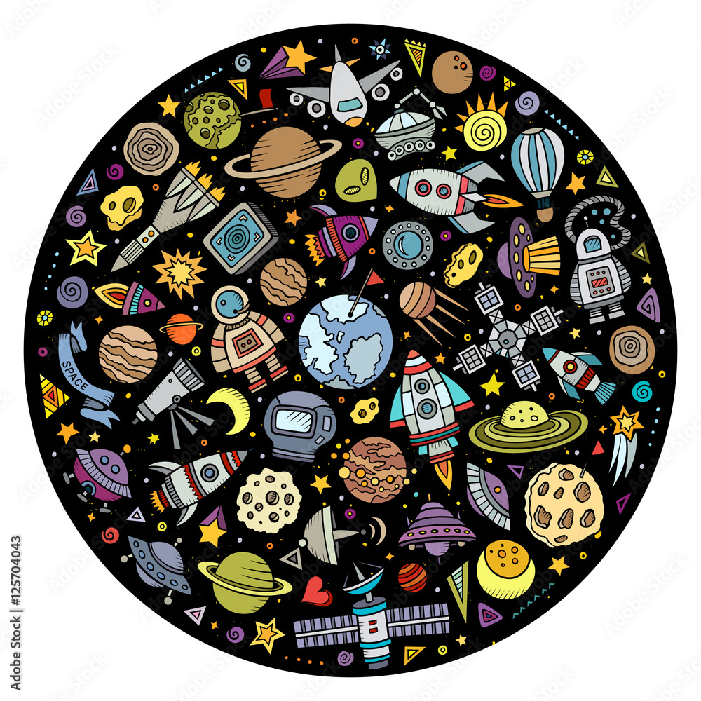 Set of Spacel cartoon doodle objects Set of Spacel cartoon doodle objects