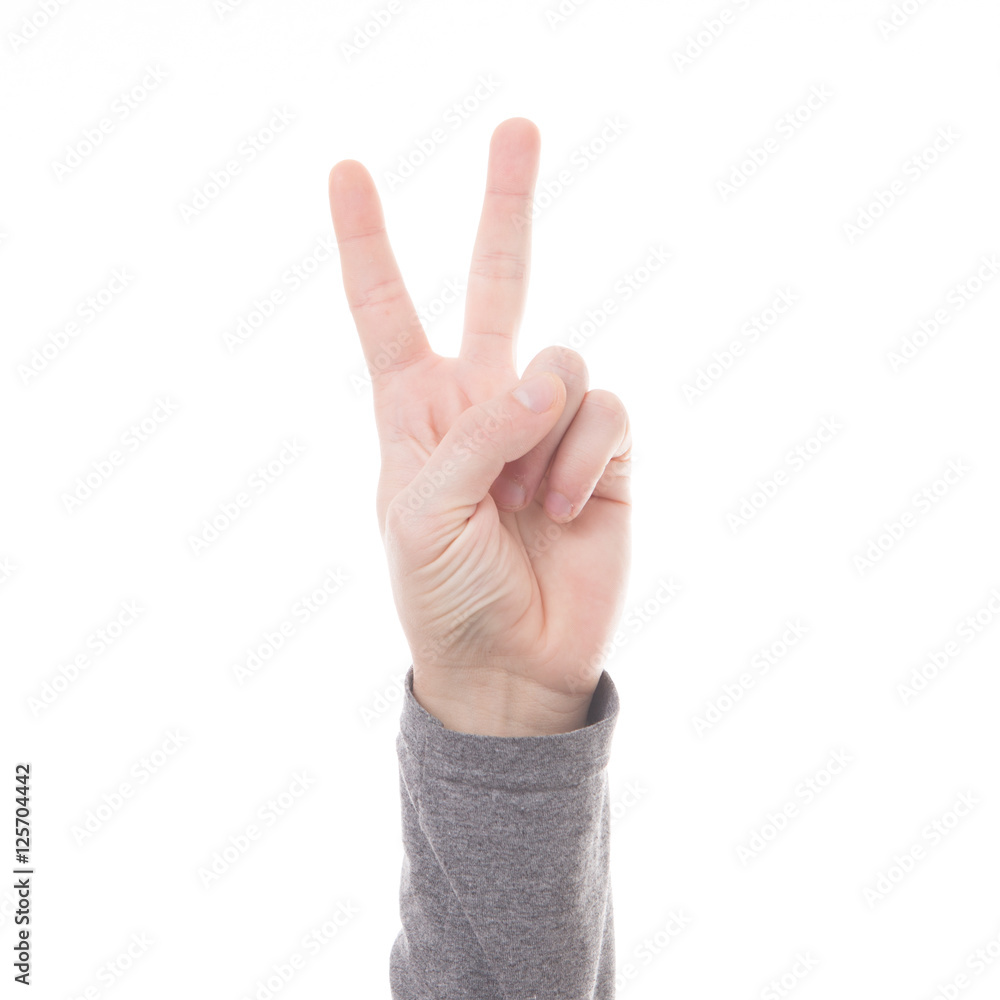 Hand count sign two finger isolated on white background Hand count sign two finger isolated on white background