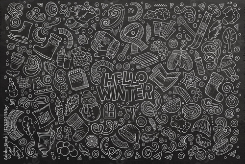 Cartoon set of Winter season objects