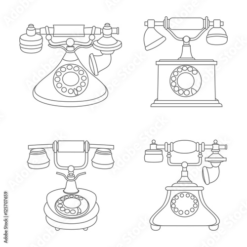 Line set of vector retro vintage phones
