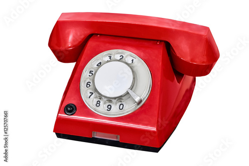 old red phone isolated on white background