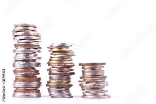 growing money graph on a row of coin on white background finance business isolated 