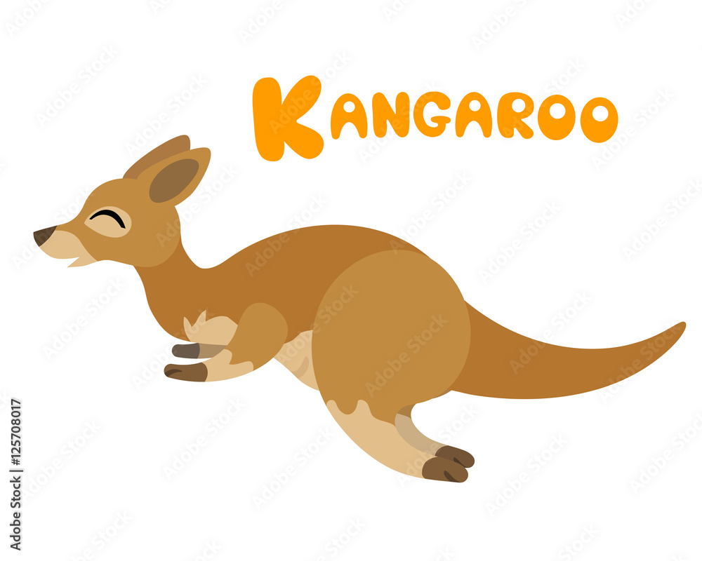 Fototapeta premium Vector letter K kangaroo cute children alphabet illustration