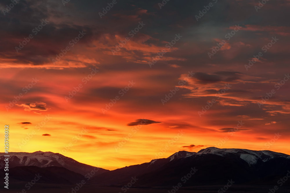 mountain clouds sky sunset orange
