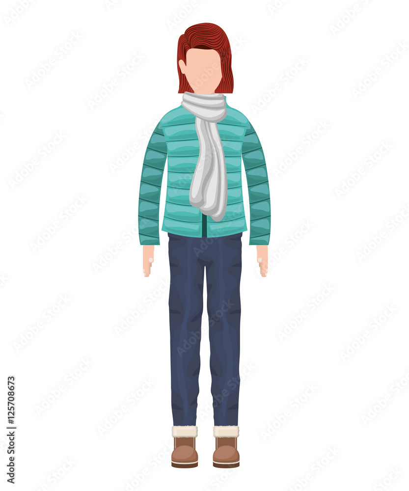avatar woman standing and wearing winter clothes. over white background. vector illustration avatar woman standing and wearing winter clothes. over white background. vector illustration