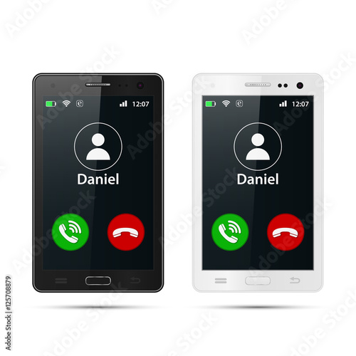 Smartphone incoming call on display vector isolated illustration.