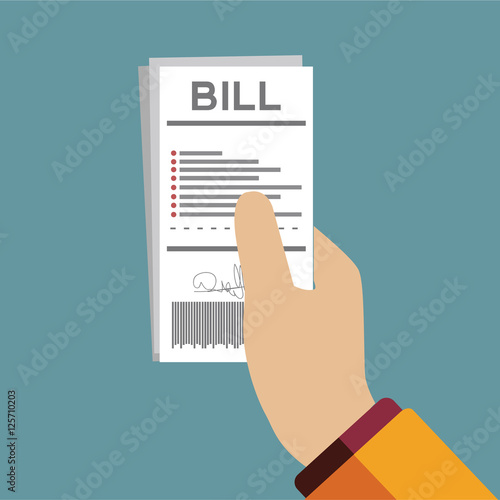 Paying bills, hand holding bills vector
