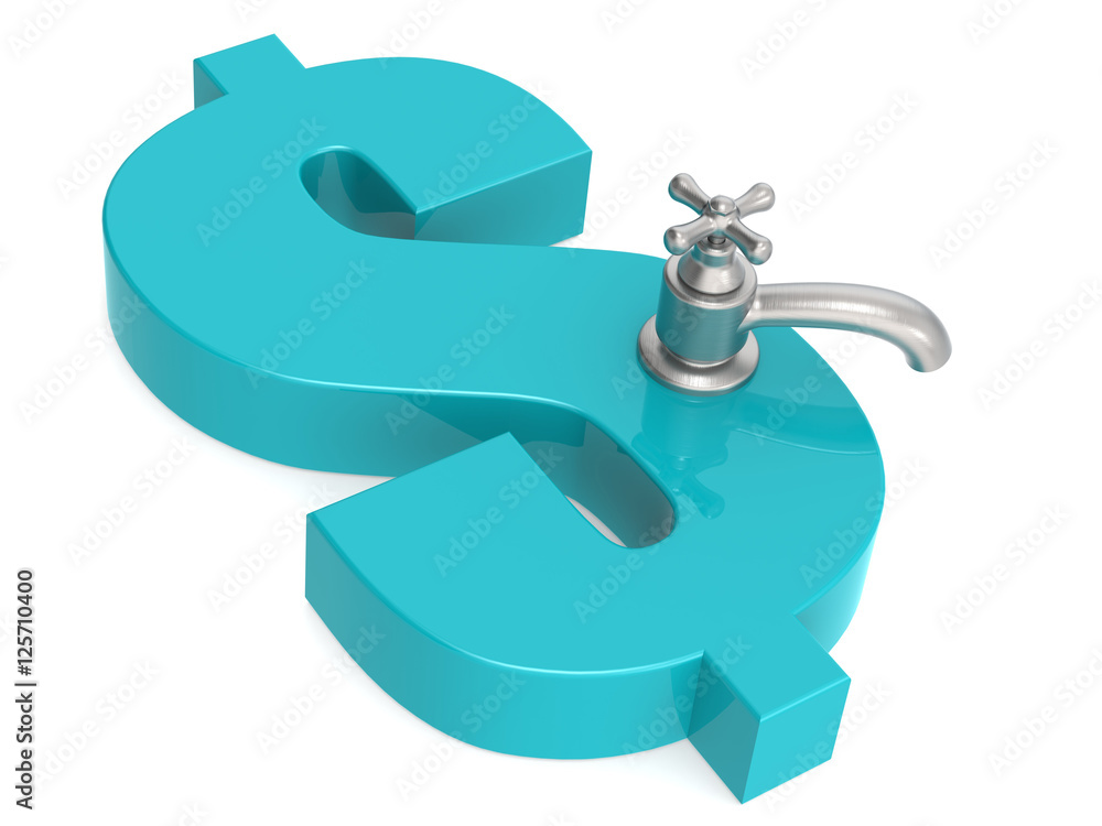 Blue dollar sign with water faucet Blue dollar sign with water faucet
