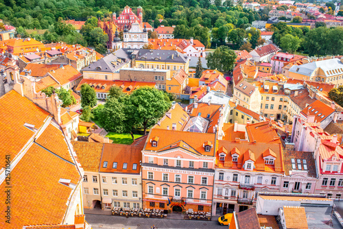 Aerial view from univercity tower on the old town in Vilnius, Lithuania