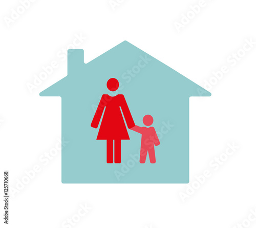 Vector image of a mother and child with a house