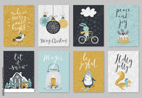 Christmas card set, hand drawn style.