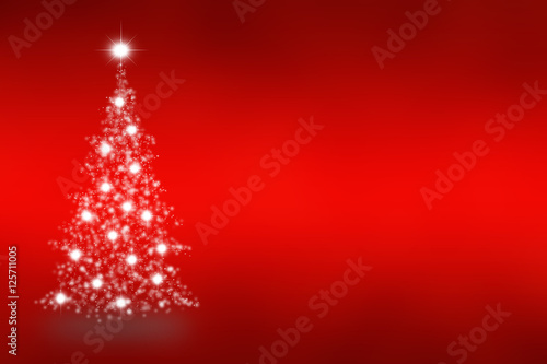 Christmas tree of snowflakes and sparkles on red background