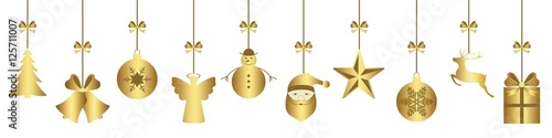 Bannière avec décorations de Noël (Gold fond blanc) 