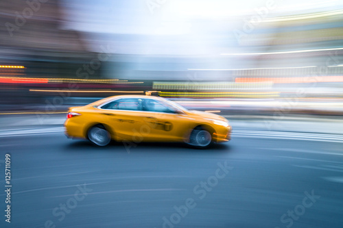 NYC taxi in motion. Blurred  long exposure images.