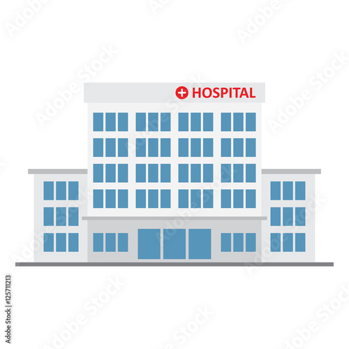Hospital building, medical icon.