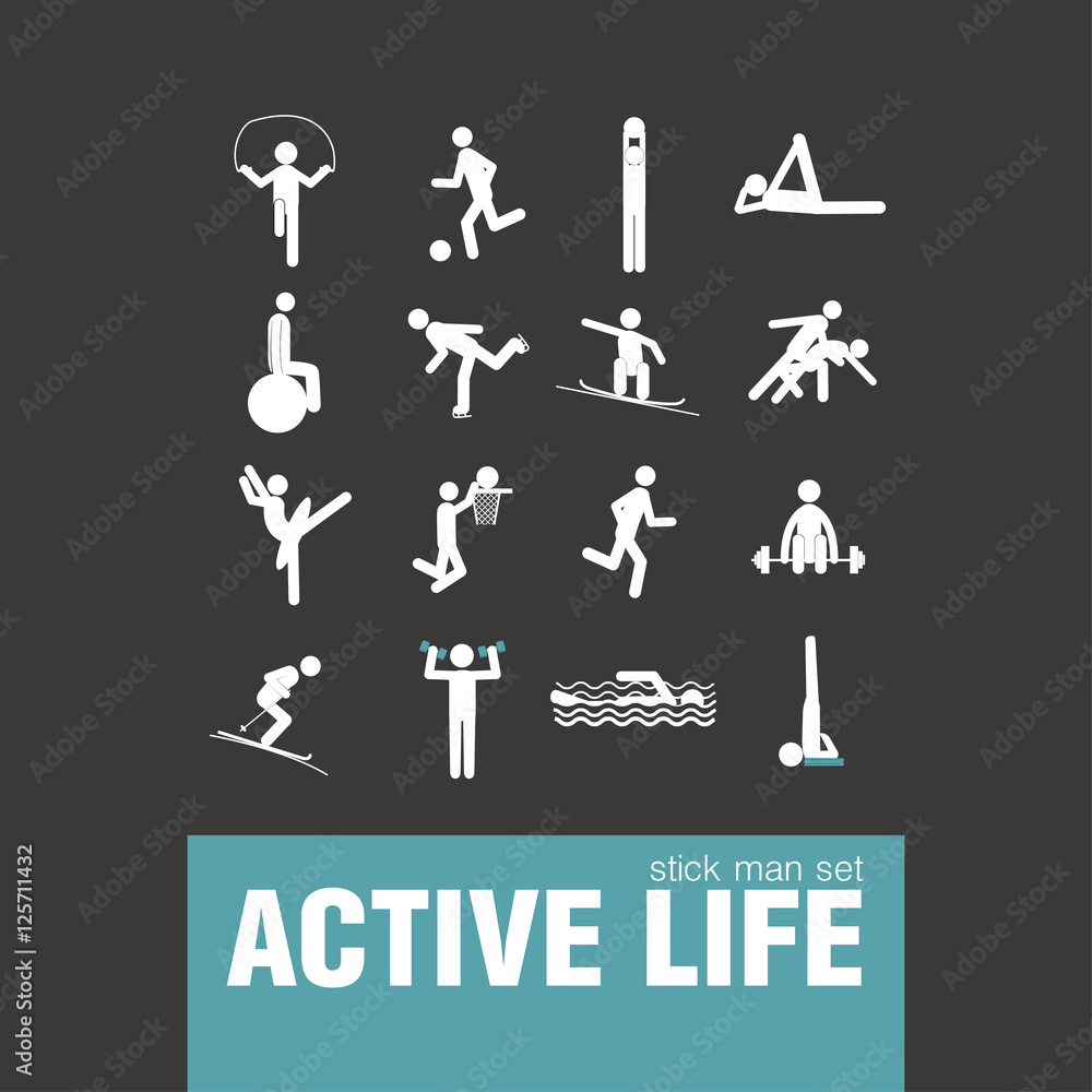 active lifestyle stick man set active lifestyle stick man set