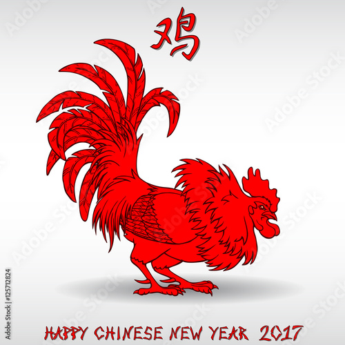 Cocky red rooster on white