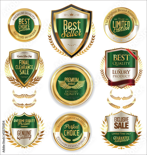 Golden shields laurel wreaths and badges collection 