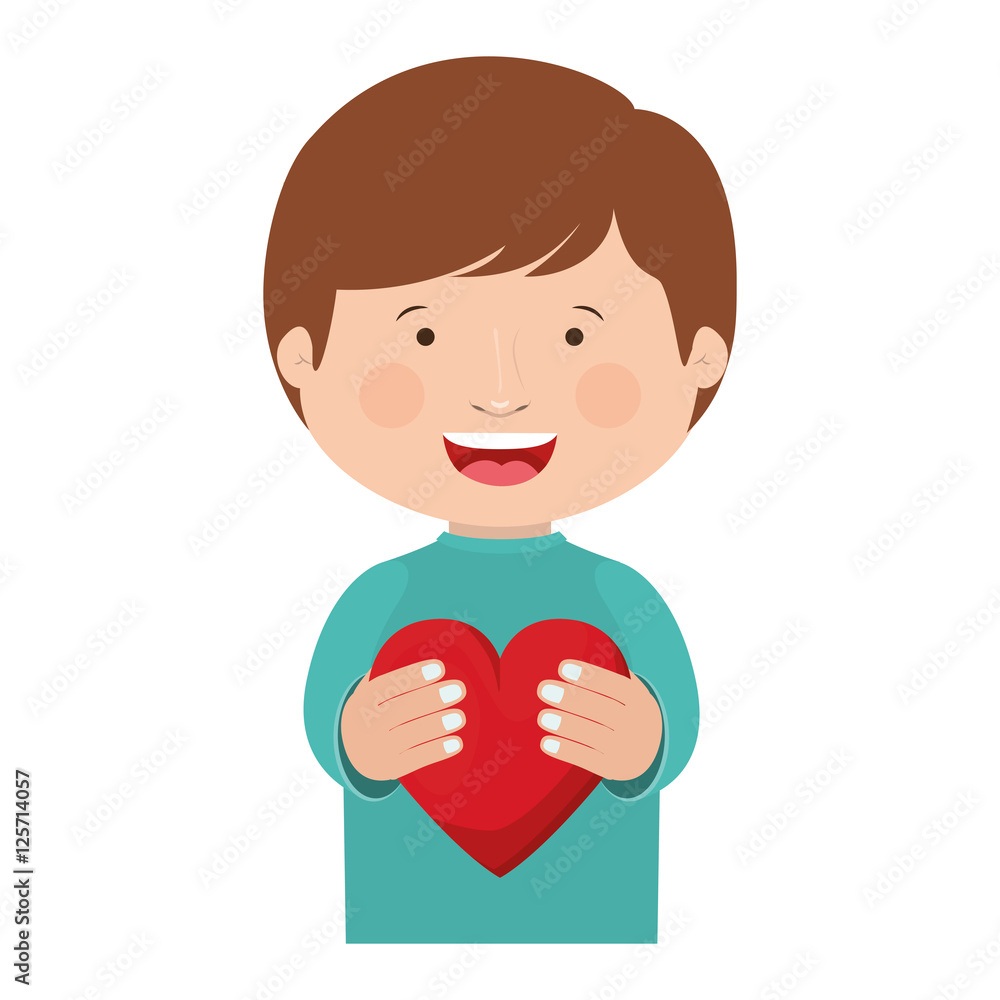 boy smiling holding a red heart over white background. vector illustration boy smiling holding a red heart over white background. vector illustration