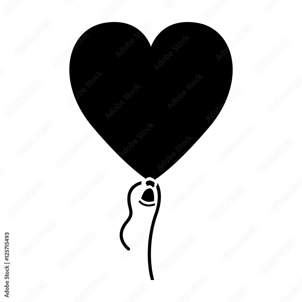 Fototapeta silhouette of balloon in heart shape icon over white background. vector illustration