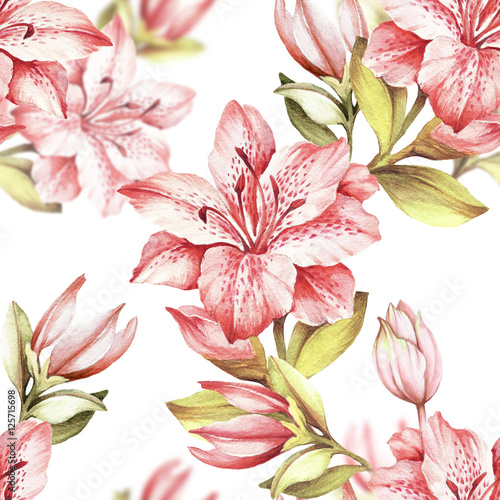 Seamless pattern with flowers. Hand draw watercolor illustration