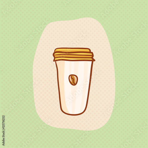 Paper cup with coffee. sketchy clipart. Vector design element. Sketch for flyer, banner, ad, package, poster. Hand drawn paper cup of Coffee with bean