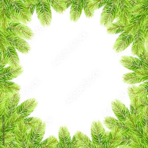 Christmas frame with fir-tree isolated on white background. Vector illustration.