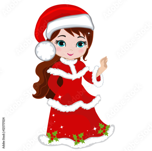Illustration of beautiful winter christmas princess dressed as Santa.