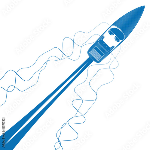 Speed boat in the ocean top aerial view. Summer vacation poster with copy space. Eps10 vector illustration.
