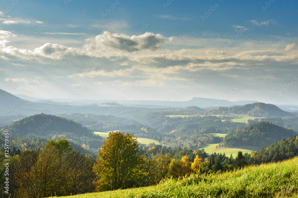 Beautiful sunny autumn landscape of Bohemian Switzerland