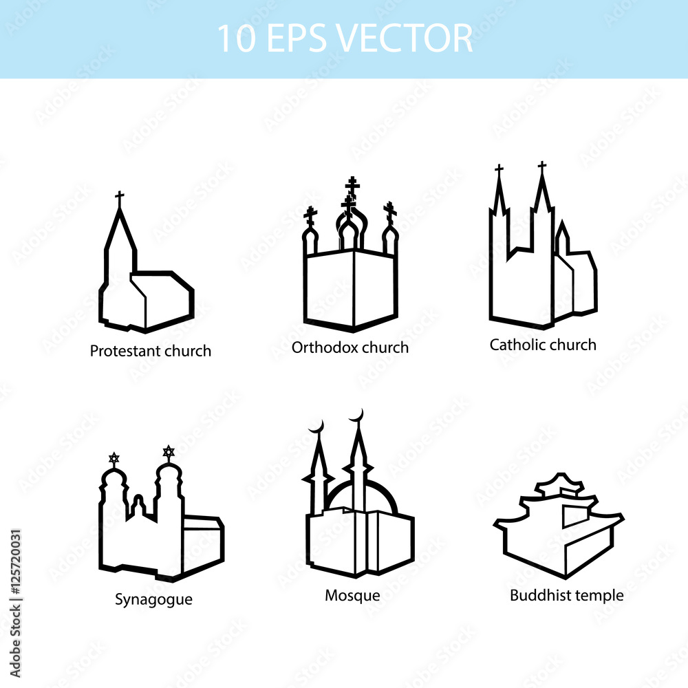 Vector set illustration of temples