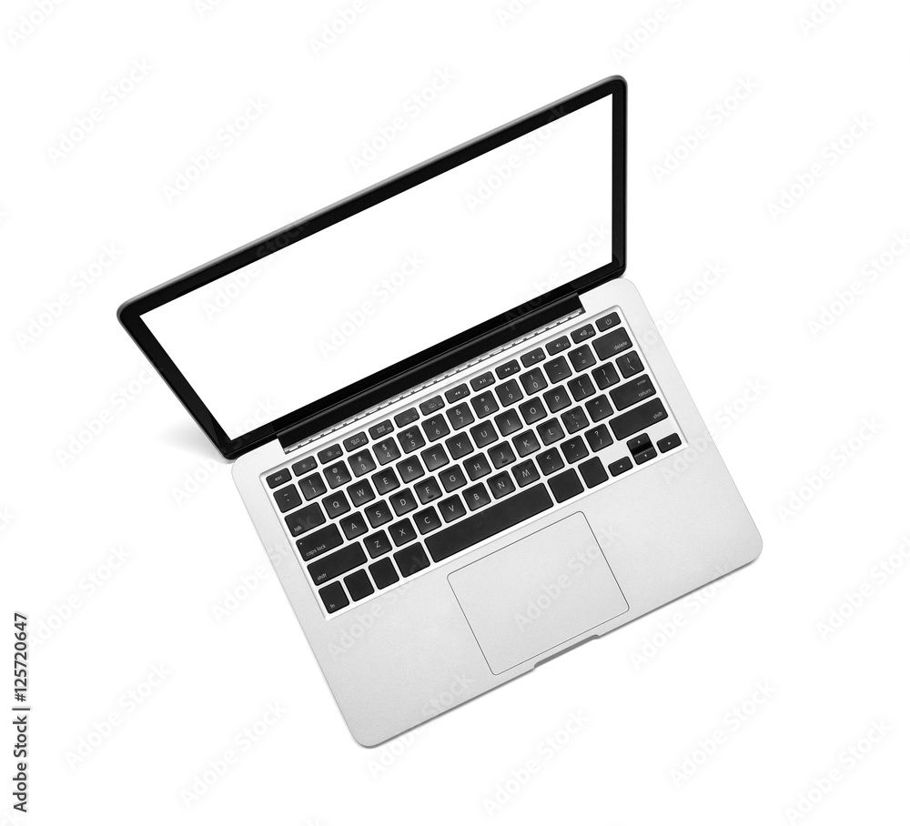 Laptop with blank screen on white Laptop with blank screen on white