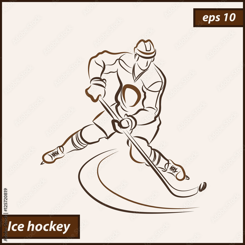Fototapeta premium Vector illustration. Illustration shows a hockey player in attack. Ice Hockey