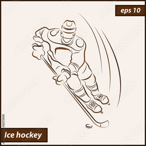 Vector illustration. Illustration shows a hockey player in attack. Ice Hockey