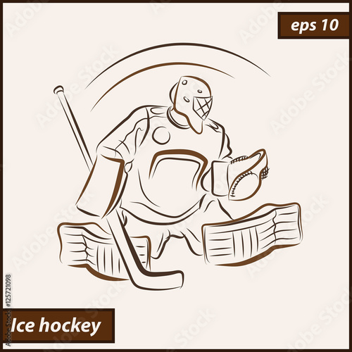 Vector illustration. Illustration shows a hockey goalkeeper in action. Ice Hockey