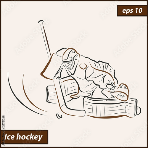 Vector illustration. Illustration shows a hockey goalkeeper in action. Ice Hockey