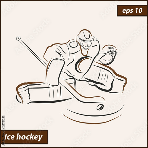 Vector illustration. Illustration shows a hockey goalkeeper in action. Ice Hockey