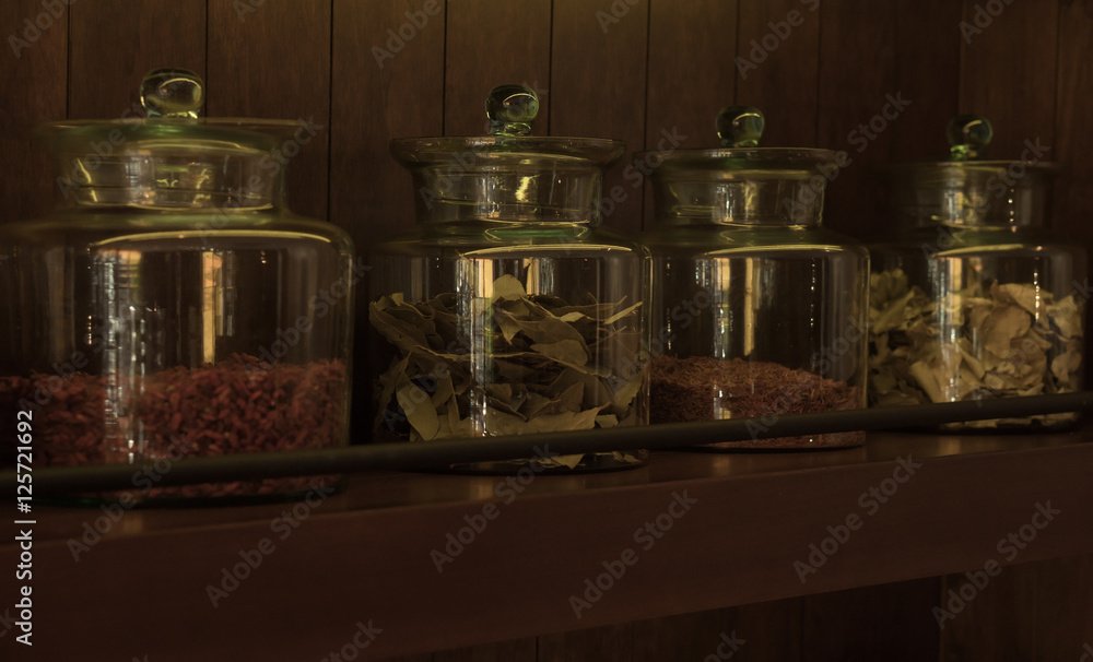 Arrangement of dry food products on dark wooden shelves. Home kitchen rustic still life Arrangement of dry food products on dark wooden shelves. Home kitchen rustic still life