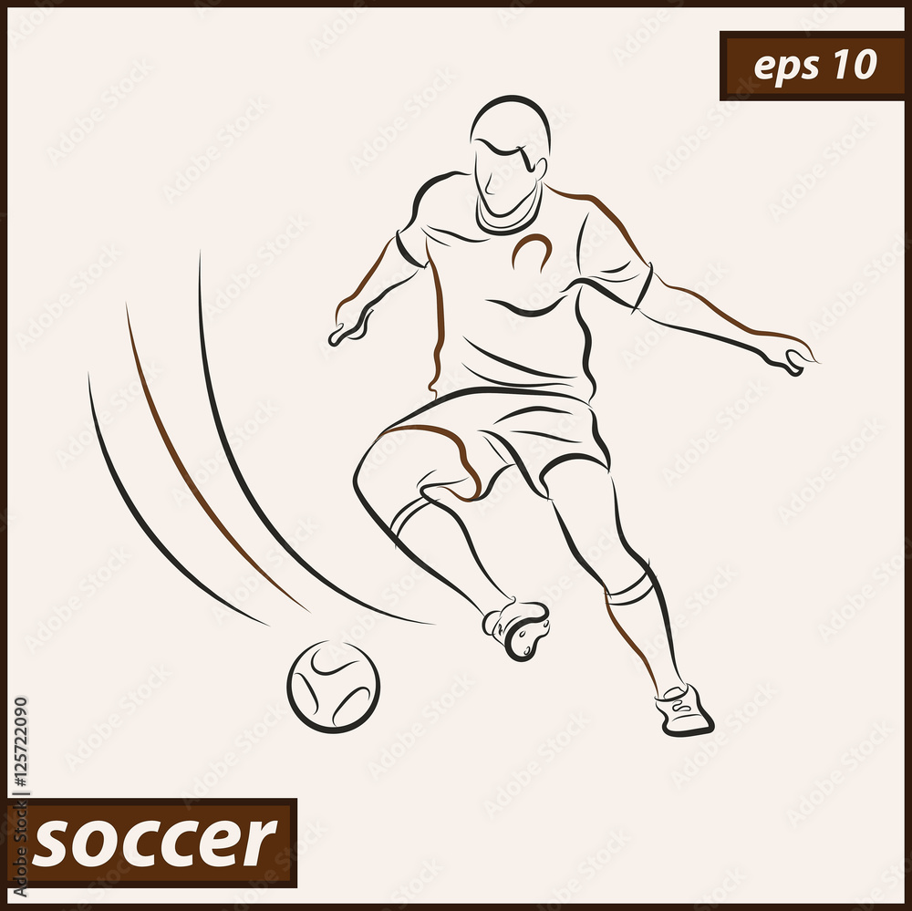 Vector illustration. Illustration shows a football player kicks the ball. Soccer