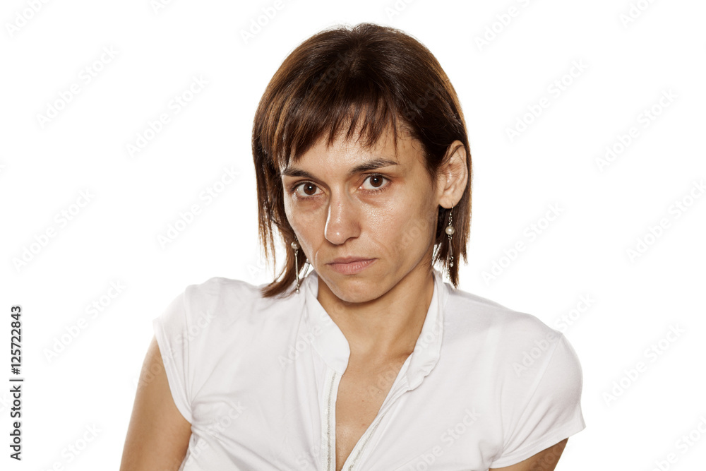 Portrait of skinny middle-aged woman with no makeup Portrait of skinny middle-aged woman with no makeup