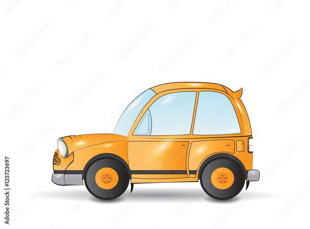 Cartoon funny yellow car vehicle transportation isolated