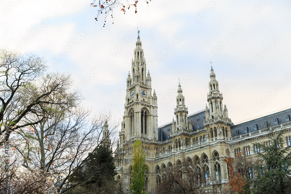 Vienna's Town Hall (Rathaus). The town hall also serves, in personal union, as Governor and Assembly (Landtag) of the State of Vienna. Austria.