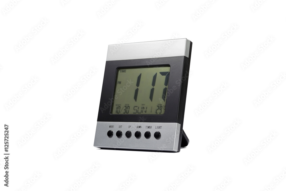 Modern design of the digital alarm clock isolated on white background. Modern design of the digital alarm clock isolated on white background.