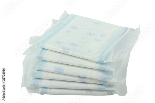 Sanitary napkins, pad (sanitary towel, sanitary pad, menstrual pad) isolated on white background. Menstruation.
