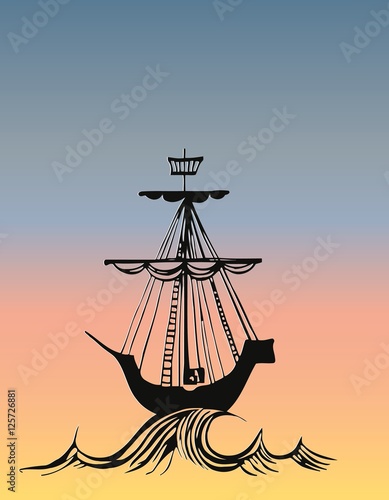 Ship on Sea vector illustration sailfish silhouette