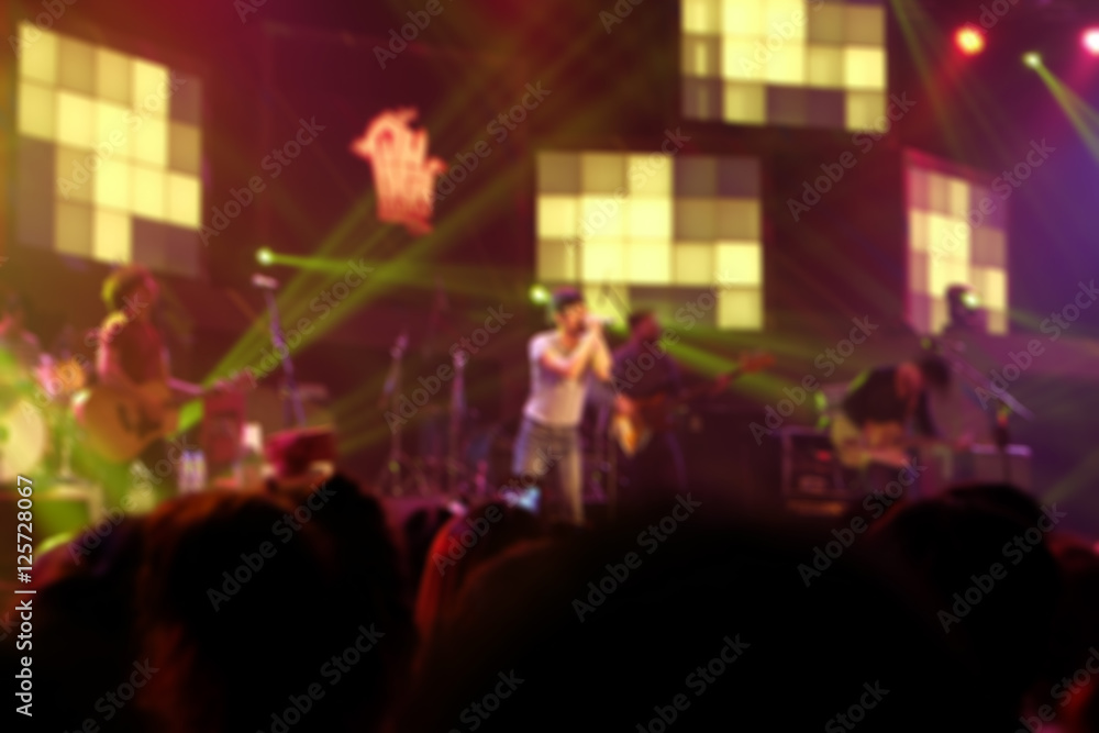 Blurred background : Bokeh lighting in indoor concert.