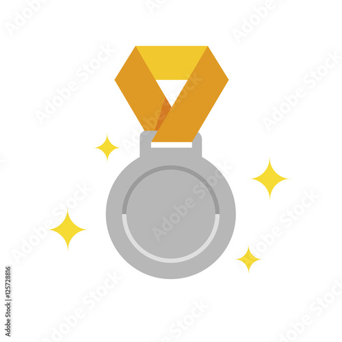 Silver medal icon with sparks; sport award; sports victory emblem; vector illustration isolated on white