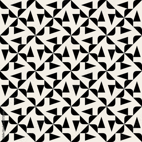 Vector Seamless Black And White Rounded Triangle Spyral Geometric Pattern