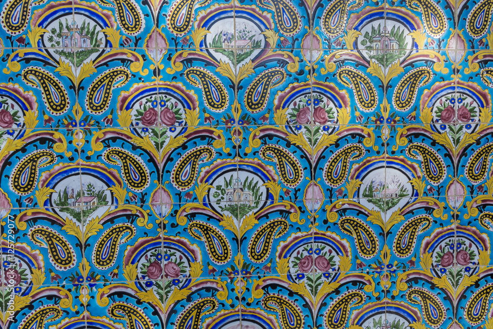 Old mosaic wall in Golestan palace. Teheran, Iran.