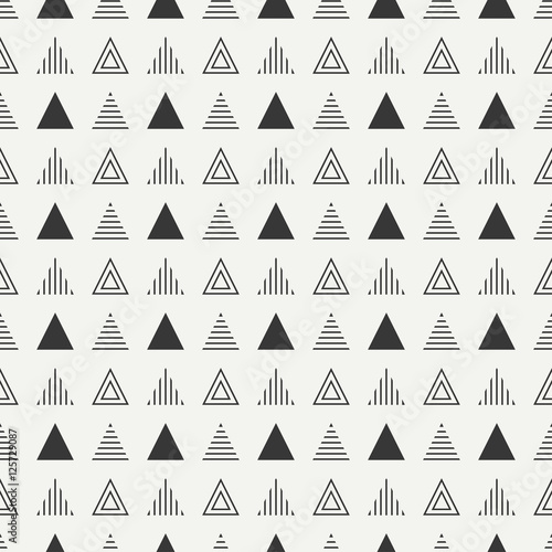 Geometric line monochrome abstract hipster seamless pattern with triangle. Wrapping paper. Scrapbook. Print. Vector illustration. Background. Graphic texture for your design  wallpaper.
